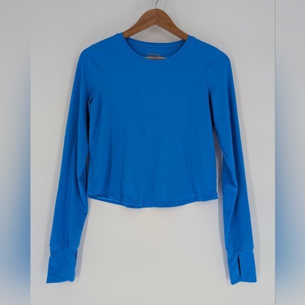 Lilly Pulitzer Luxletic XS Bright Blue Cropped Long Sleeve Thumbhole Top‎ 014230
